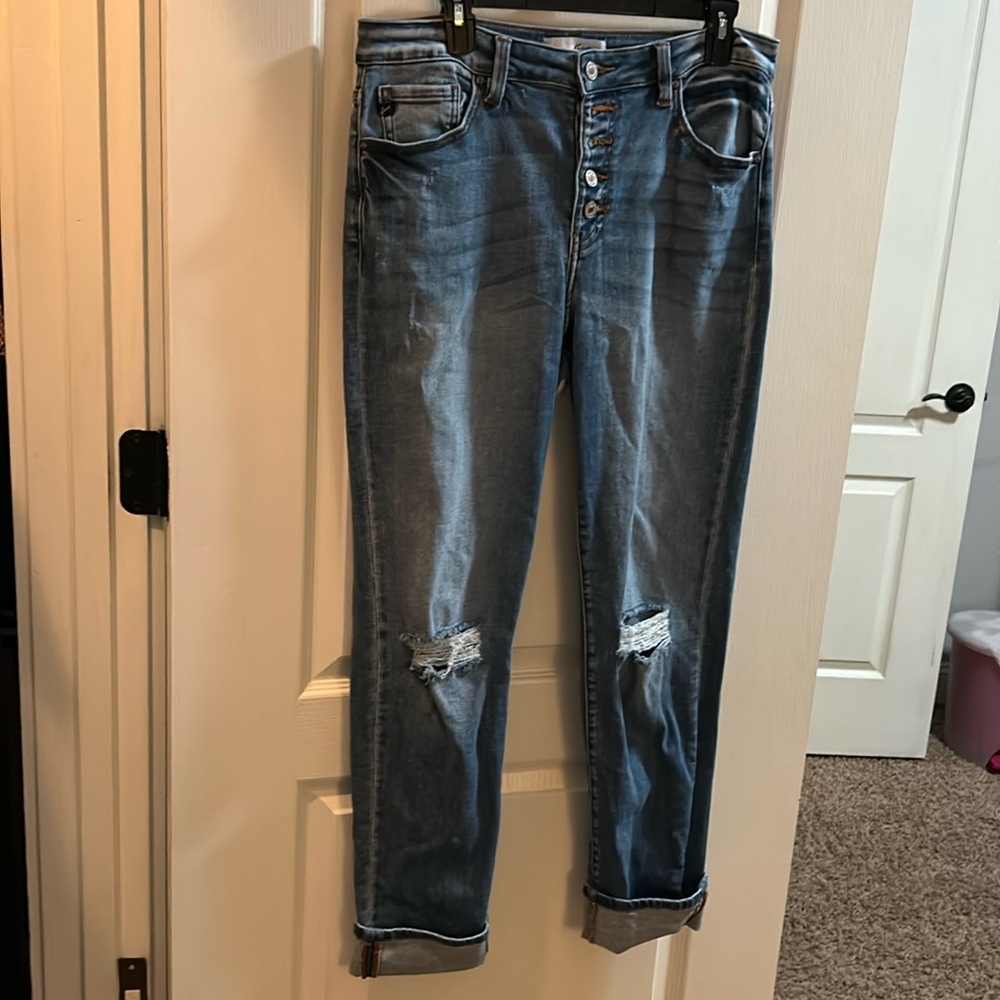 KanCan light blue distressed button fly jeans size 32